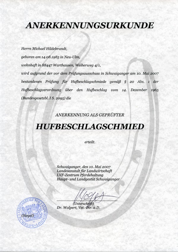 Anerkennungszeugnis